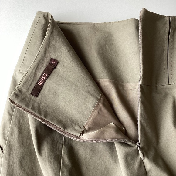 Y2K Reiss skirt 8 utility pleat pencil vintage khaki green tie cotton-spandex - Picture 13 of 16